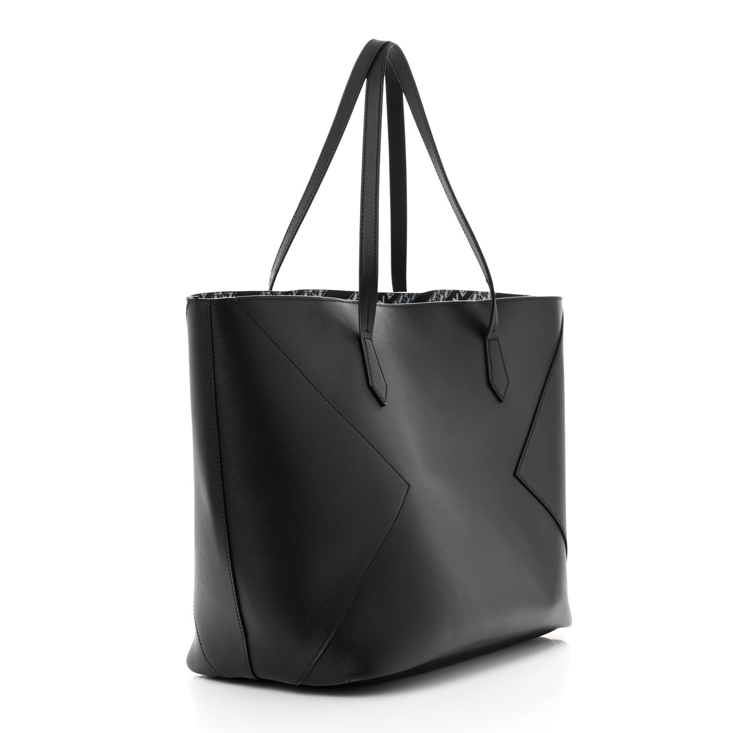 Smooth Calfskin Wing Shopper Tote Black White