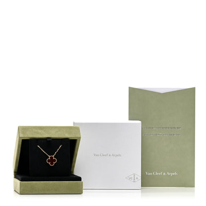 Van Cleef & Arpels 18K Yellow Gold Carnelian Vintage Alhambra Pendant Necklace 6 of 6