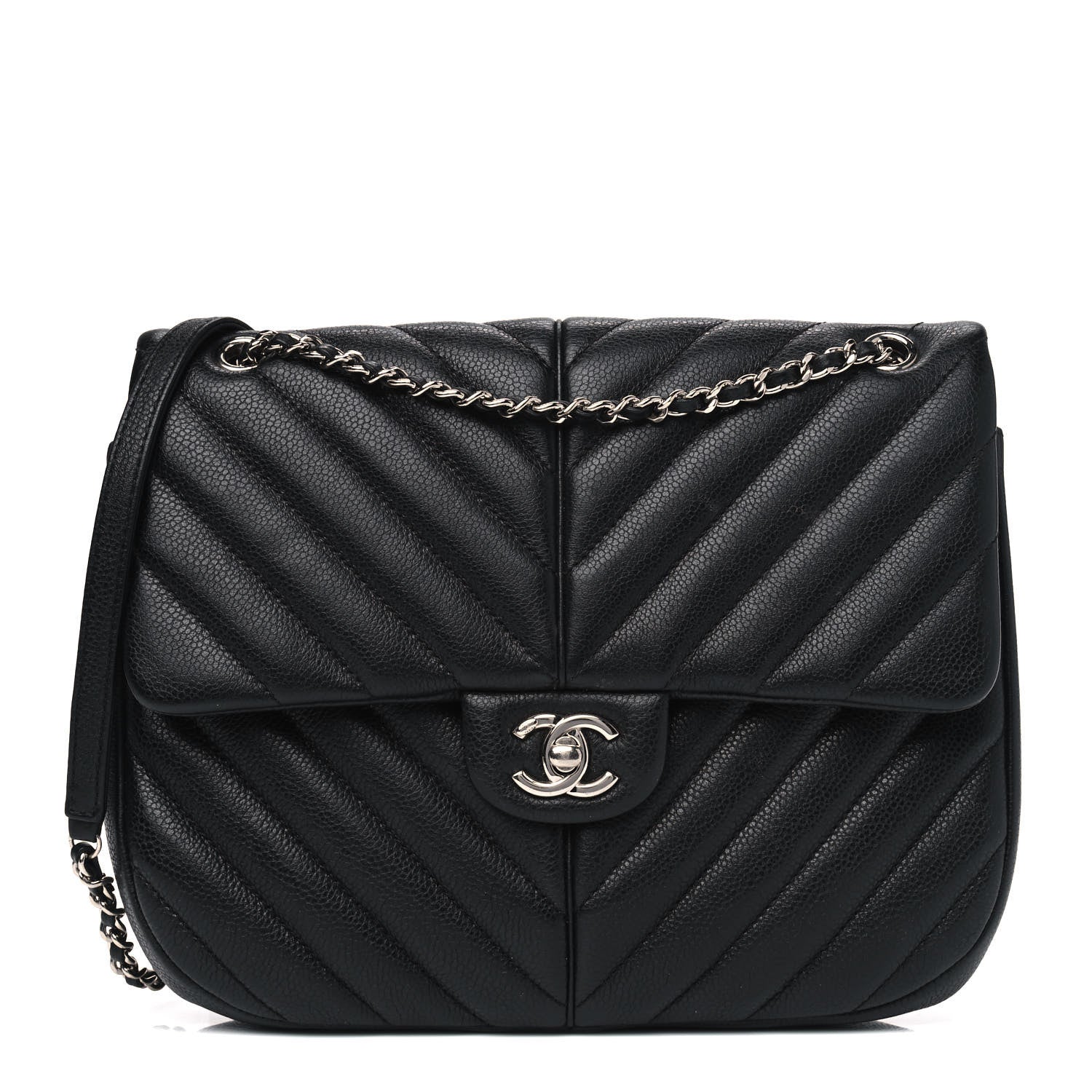 Chanel Caviar Chevron Quilted Small Puffy CC Flap Black 1 of 6