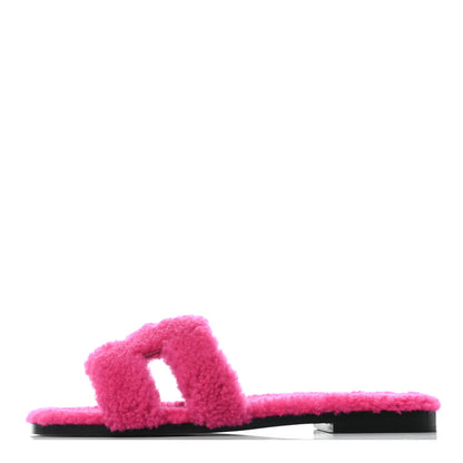 Hermes Woolskin Oran Sandals 37 Rose Fuchsia 1 of 5