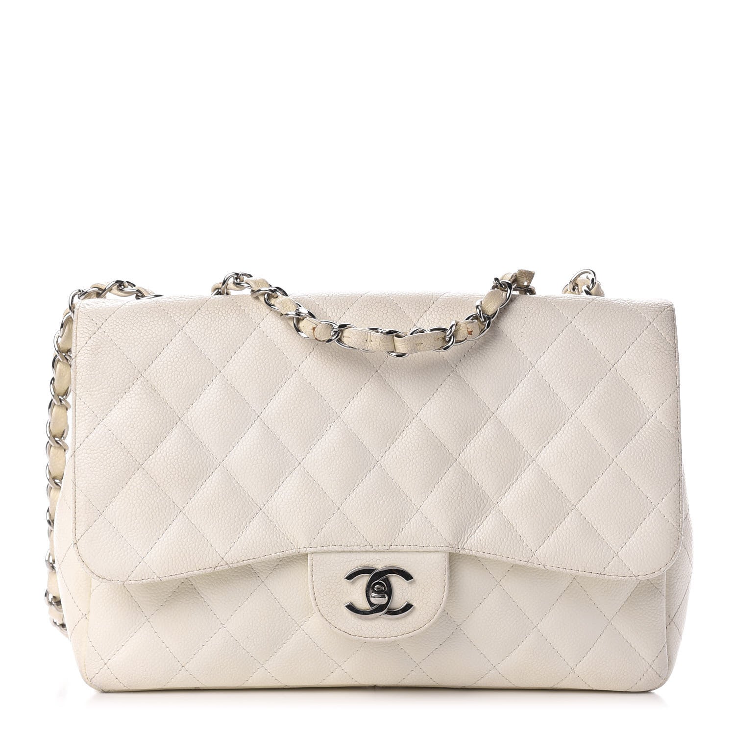 Chanel Caviar Quilted Jumbo Single Flap White 1 of 13