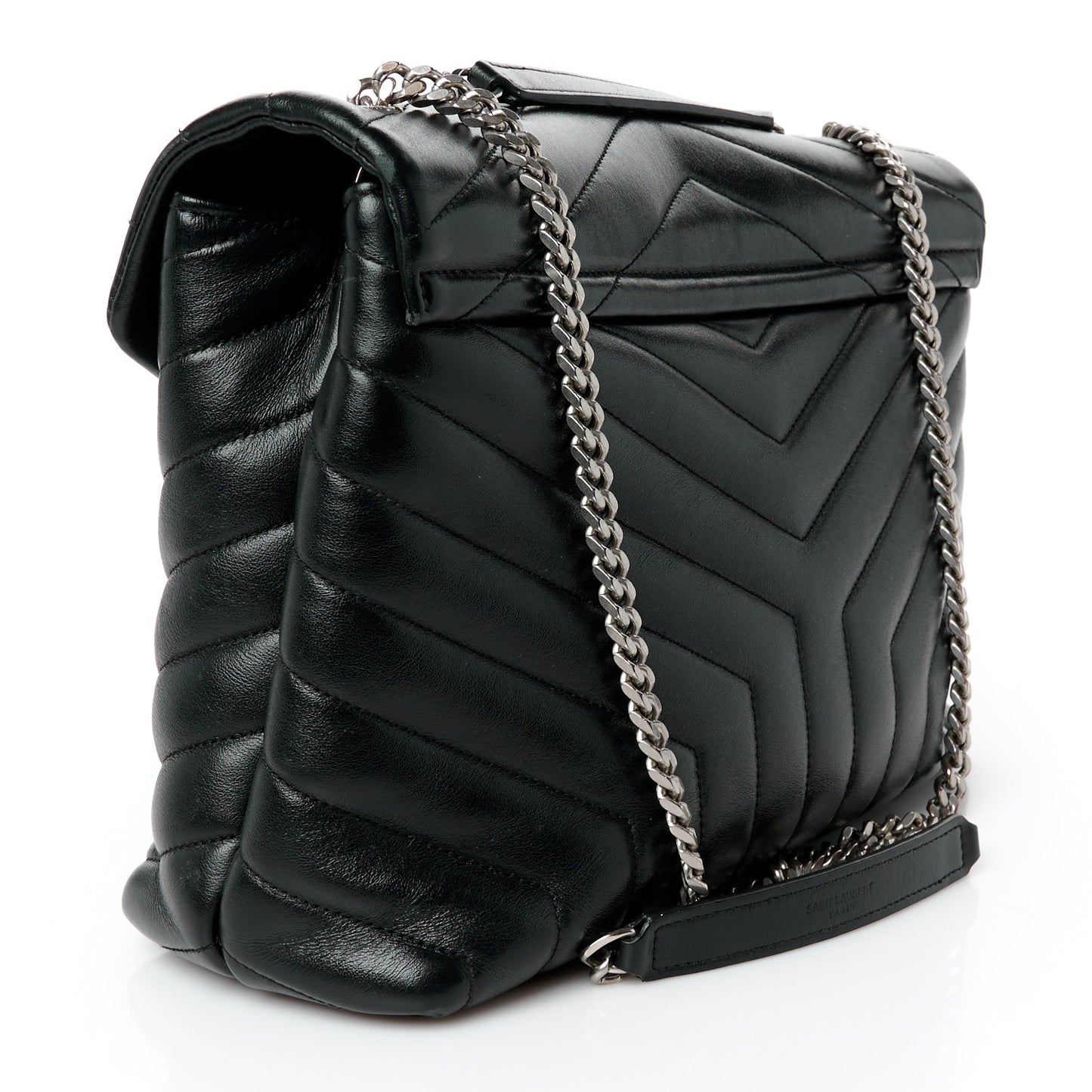 Calfskin Y Quilted Monogram Medium Loulou Chain Satchel Black