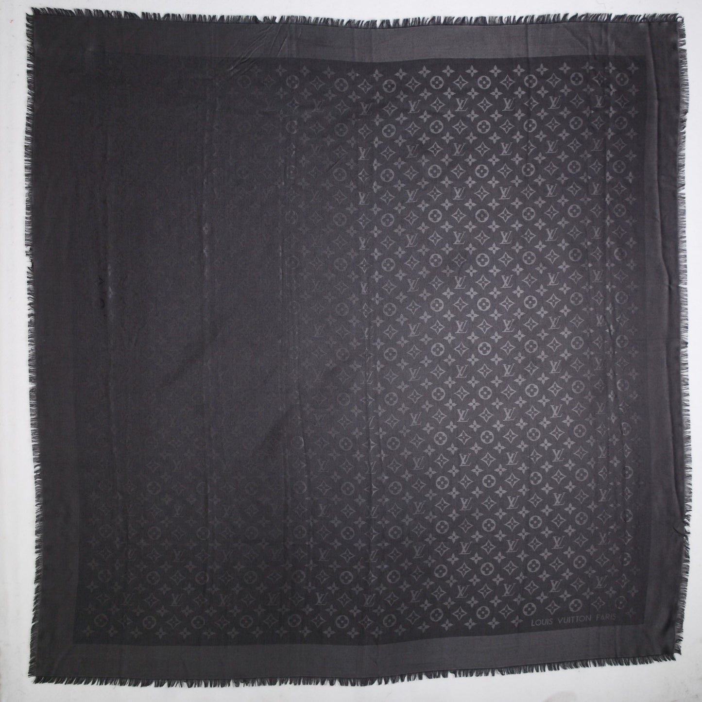 Silk Wool Monogram Shawl Charcoal Grey