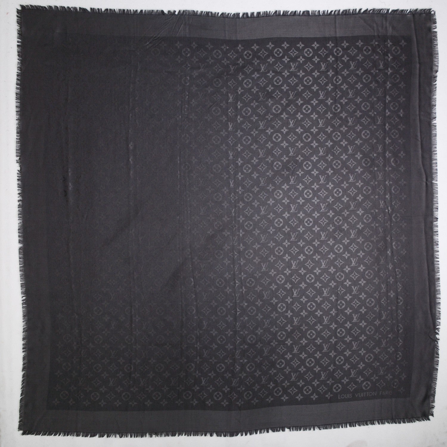 Louis Vuitton Silk Wool Monogram Shawl Charcoal Grey 3 of 5