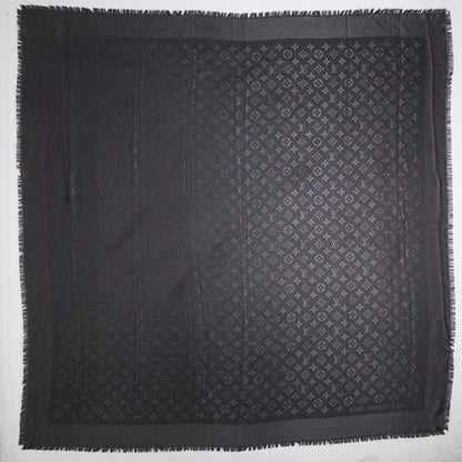 Louis Vuitton Silk Wool Monogram Shawl Charcoal Grey 3 of 5