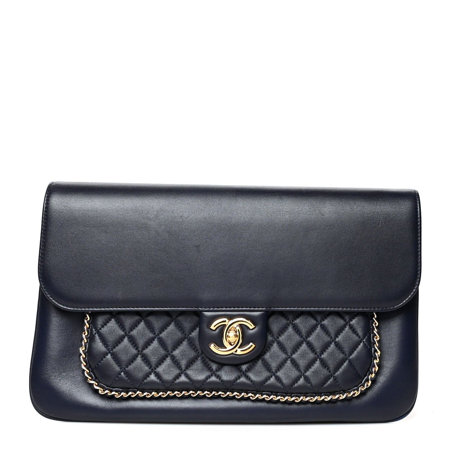Chanel Lambskin Quilted CC Unchained Clutch Navy 1 of 12