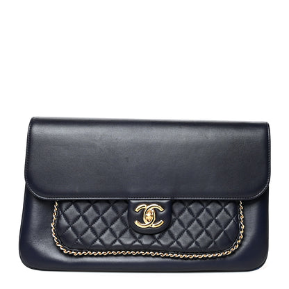 Chanel Lambskin Quilted CC Unchained Clutch Navy 1 of 12