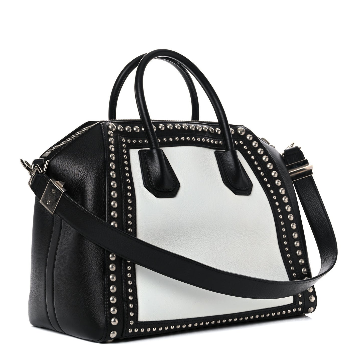 Calfskin Medium Studded Bi-Color Antigona Black White