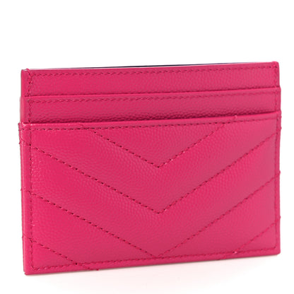 Saint Laurent Grain De Poudre Matelasse Chevron Monogram Credit Card Case Fresh Fuxia 3 of 11
