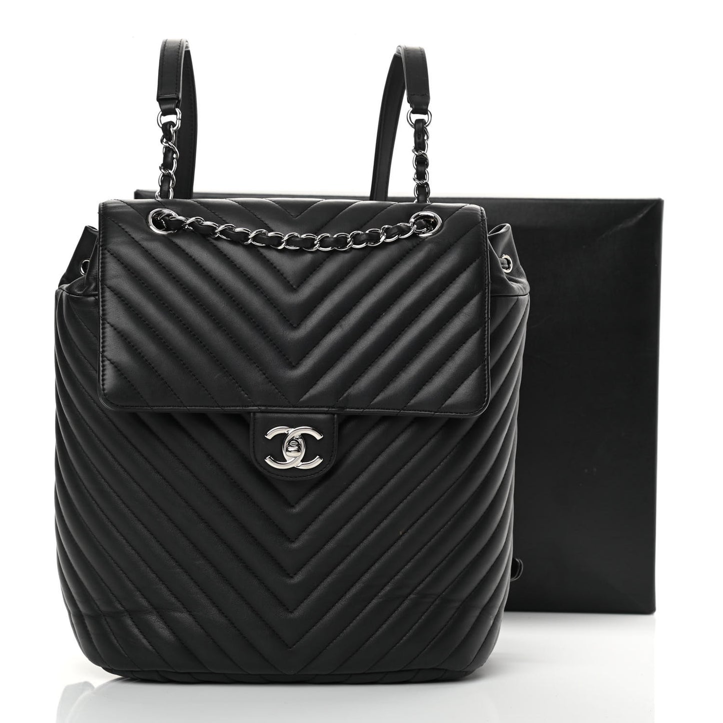 Calfskin Chevron Quilted Large Urban Spirit Backpack Black