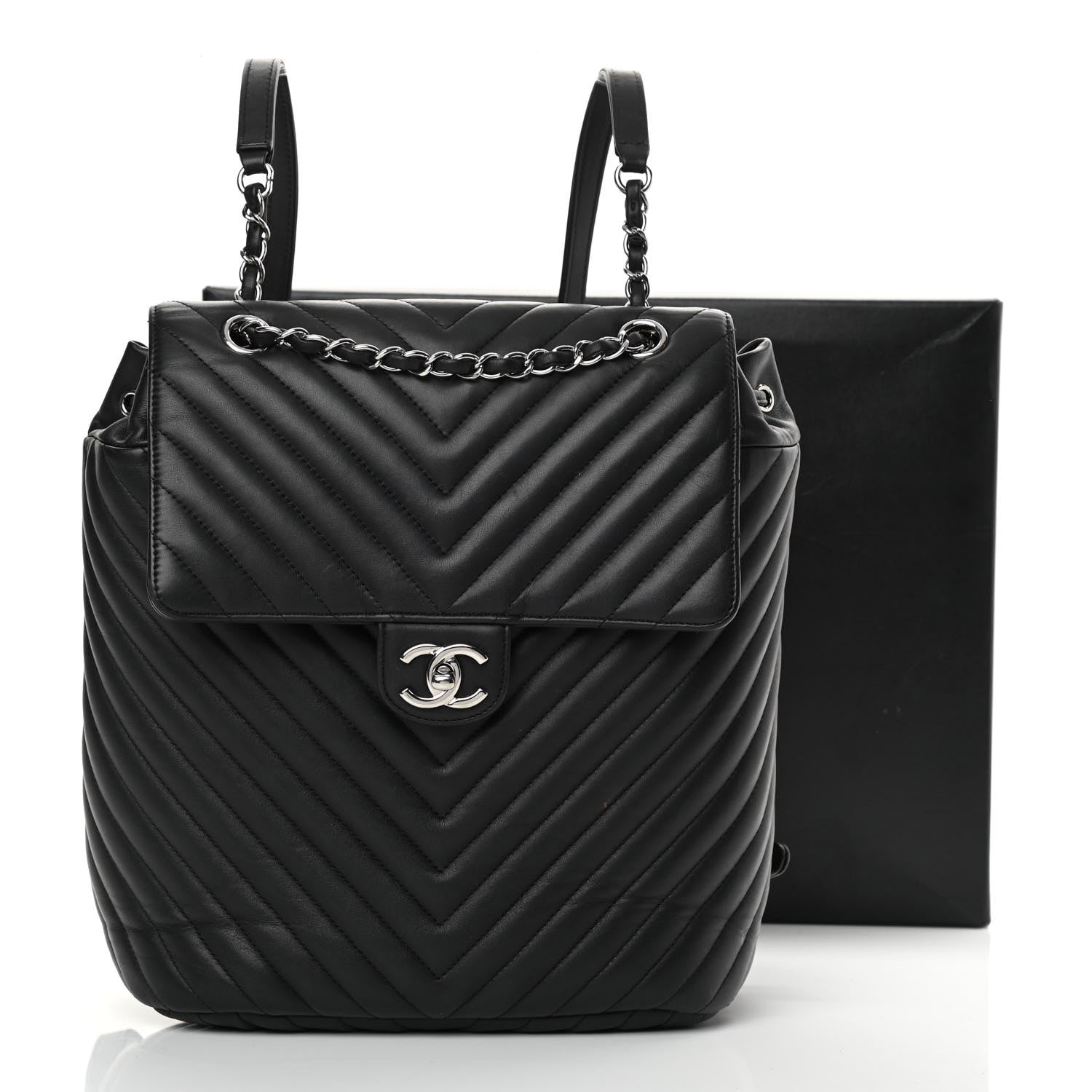 Chanel Calfskin Chevron Quilted Large Urban Spirit Backpack Black 16 of 16