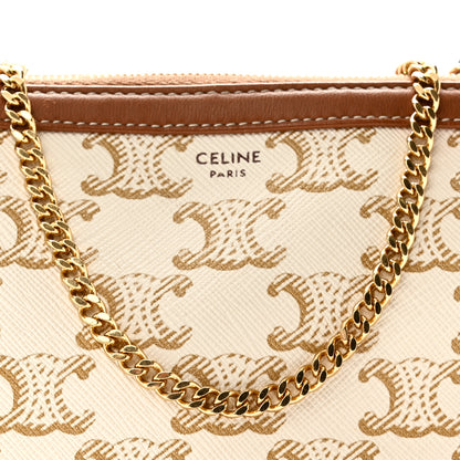 Celine Lambskin Triomphe Canvas Clutch With Chain White Tan 8 of 10