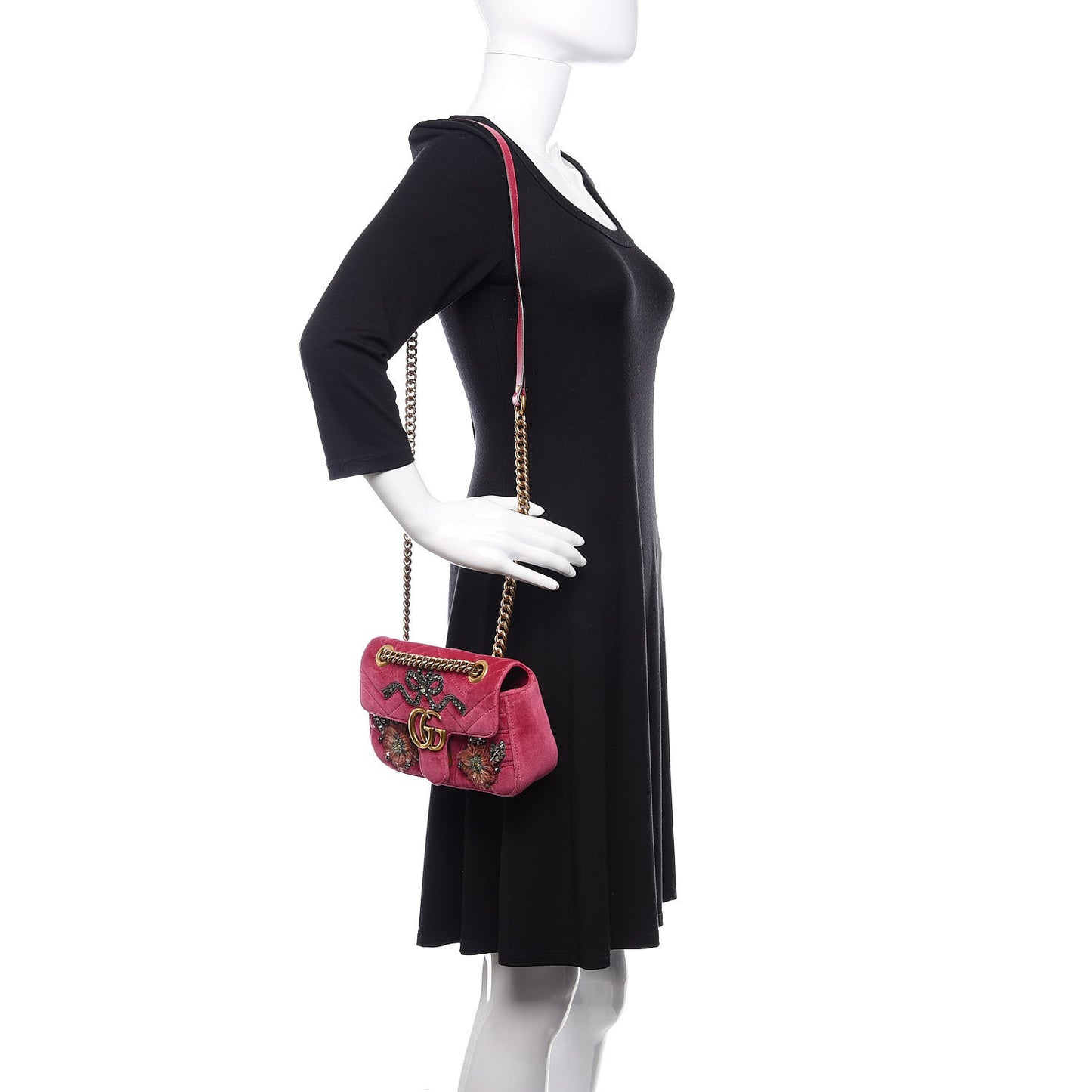 Velvet Matelasse Embroidered Mini GG Marmont Shoulder Bag Light Raspberry Rose
