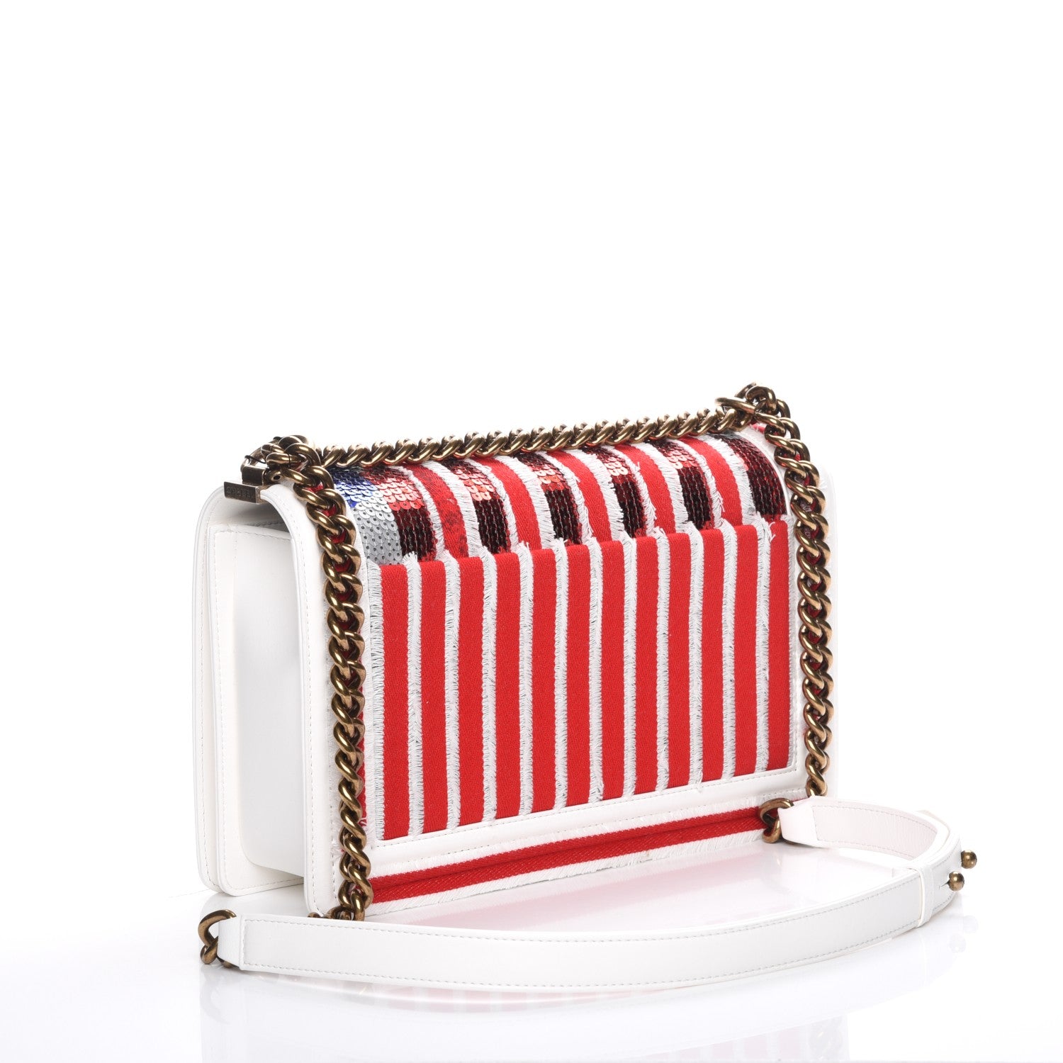Chanel Sequin Canvas New Medium Cuba Boy Flap White Blue Red 3 of 8