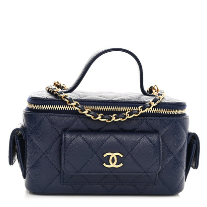Chanel Caviar Quilted Polly Pocket East West Top Vanity With Chain Navy 1 of 11