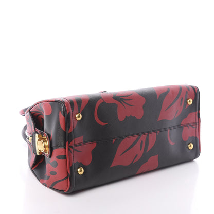 Prada Saffiano Hibiscus Print Bowling Bag Rosso 4 of 9