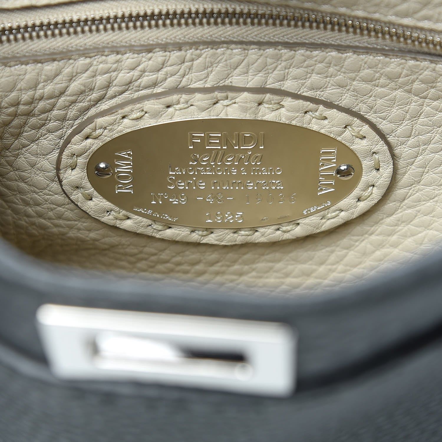 Fendi Cuoio Romano Selleria Bi-Color Mini Peekaboo Iconic Satchel Asfalto Latte 7 of 10