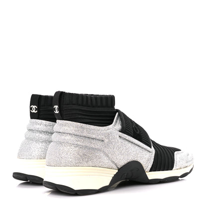 Chanel Glitter Stretch Fabric CC Sneakers 35 Black Silver 4 of 8