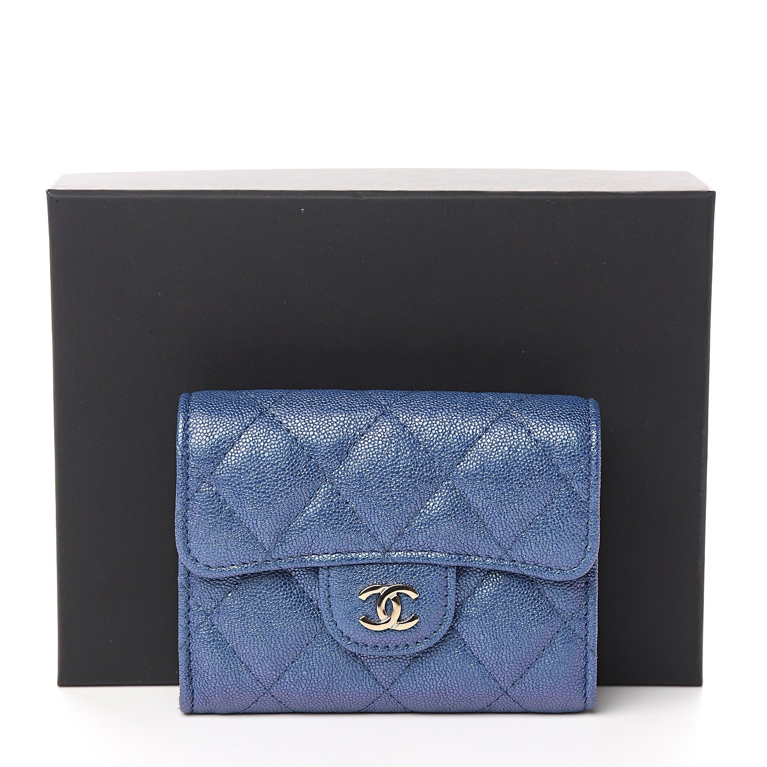 Chanel Iridescent Caviar Quilted Flap Card Holder Wallet Dark Blue 8 of 8