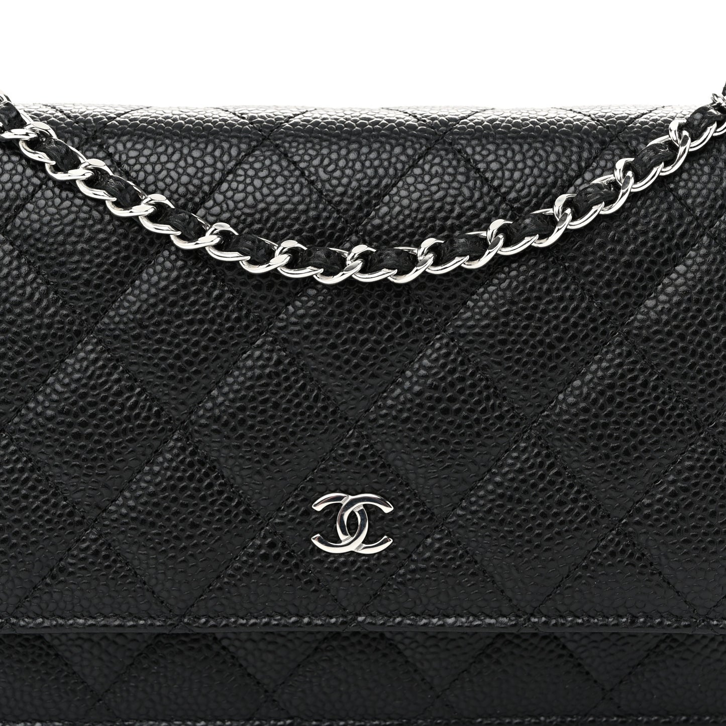 Caviar Quilted Wallet on Chain WOC Black