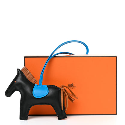 Hermes Milo Lambskin Grigri Rodeo Horse Bag Charm MM Black Bleu Saphir Gold 4 of 4