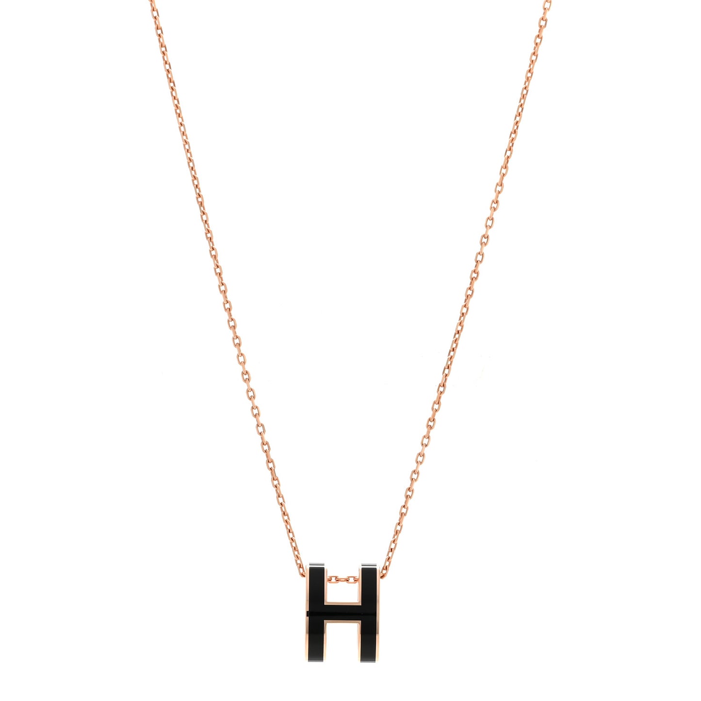 Lacquered Rose Gold Pop H Pendant Necklace Black