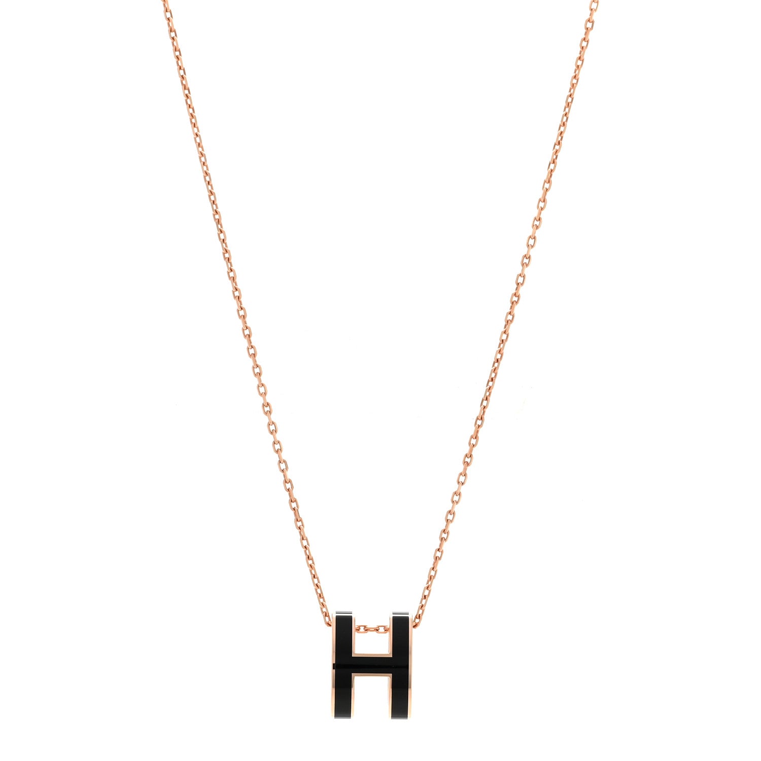 Hermes Lacquered Rose Gold Pop H Pendant Necklace Black 1 of 8