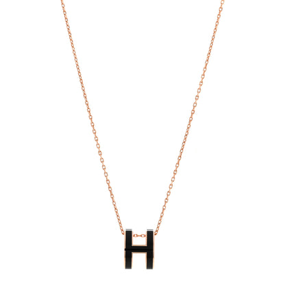 Hermes Lacquered Rose Gold Pop H Pendant Necklace Black 1 of 8
