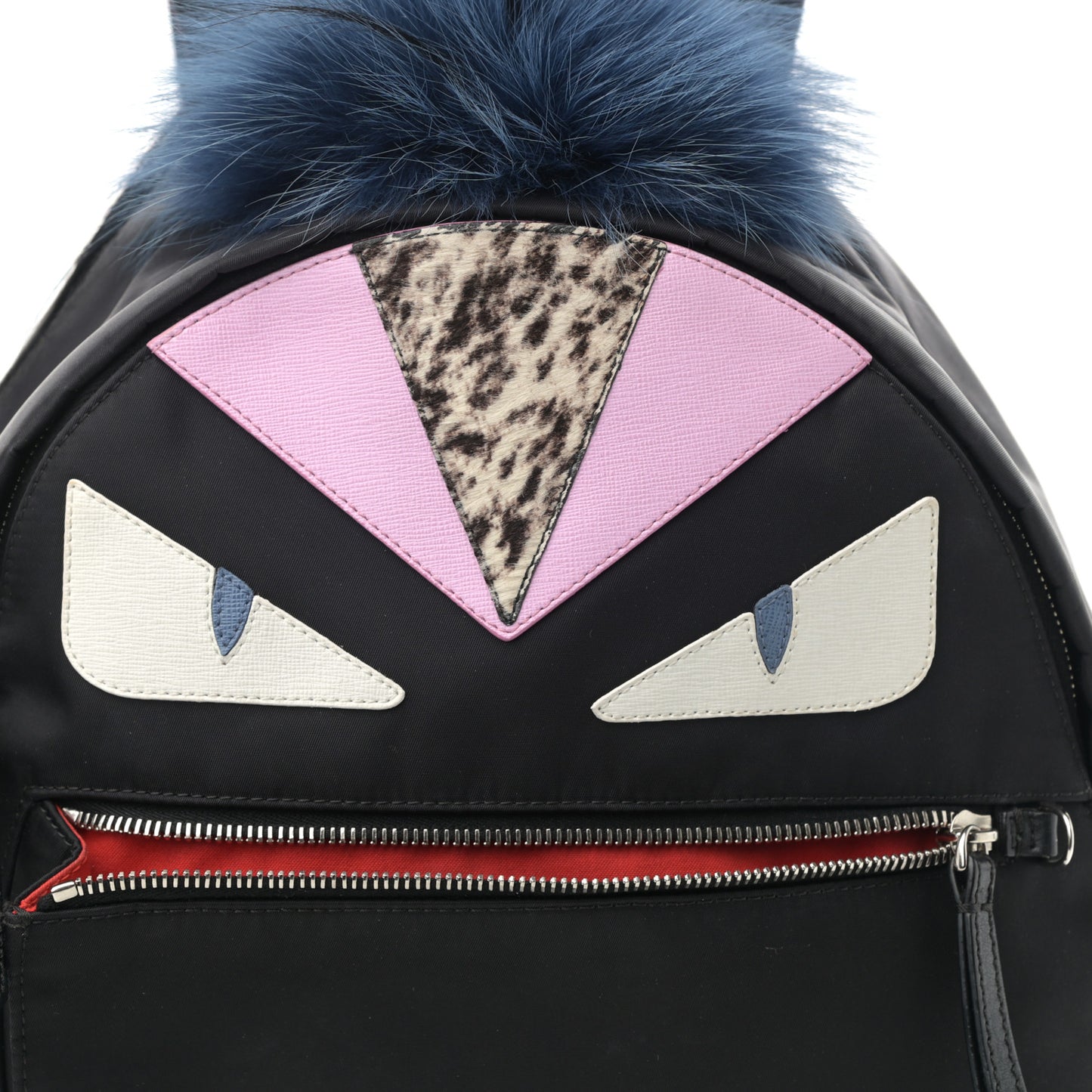 Nylon Vitello Fox Goat Fur Monster Eyes Mini Backpack Black Multicolor Sky
