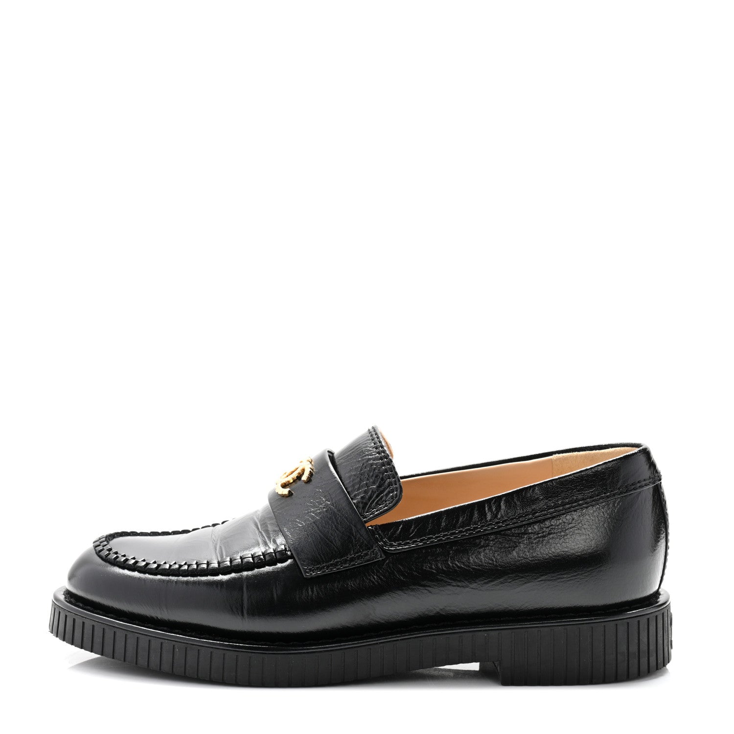 Chanel Shiny Crumpled Calfskin CC Mocassin Loafers 38 Black 1 of 11
