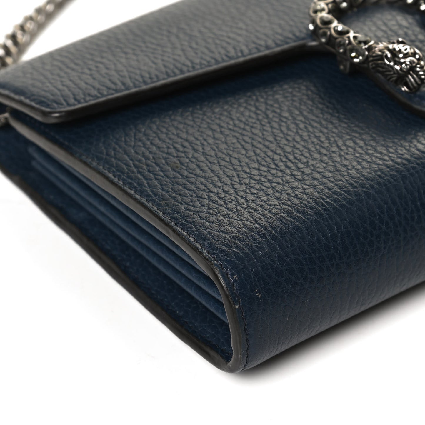 Dollar Calfskin Crystal Mini Dionysus Chain Wallet Blue Agata Black Diamond