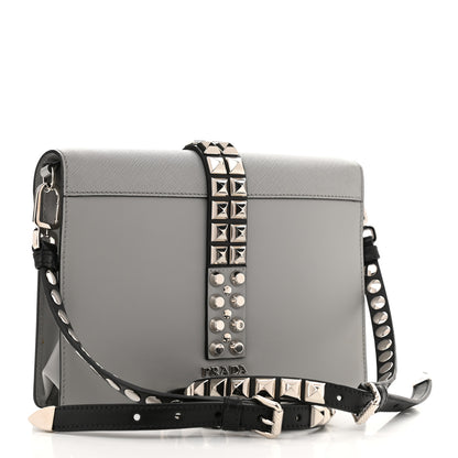 Prada Saffiano City Calfskin Studded Large Elektra Shoulder Bag Nube 3 of 10