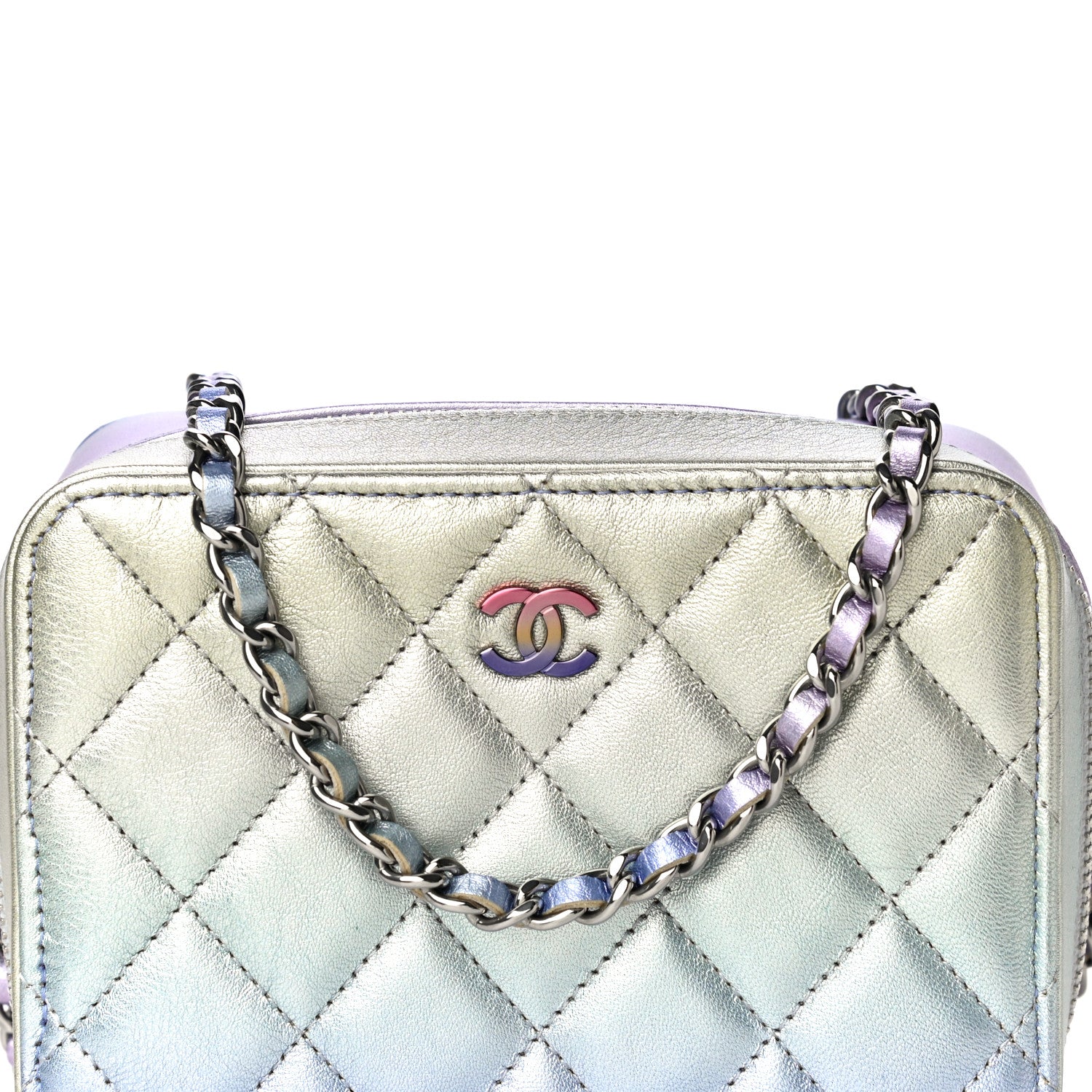 Chanel Metallic Gradient Calfskin Quilted Camera Case Blue Yellow Purple 10 of 16