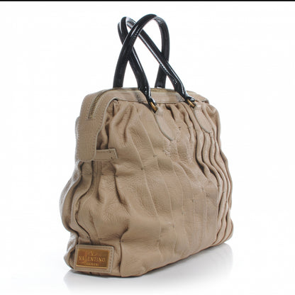 Valentino Garavani Leather Pleated Maizeon Tote Tan 3 of 6
