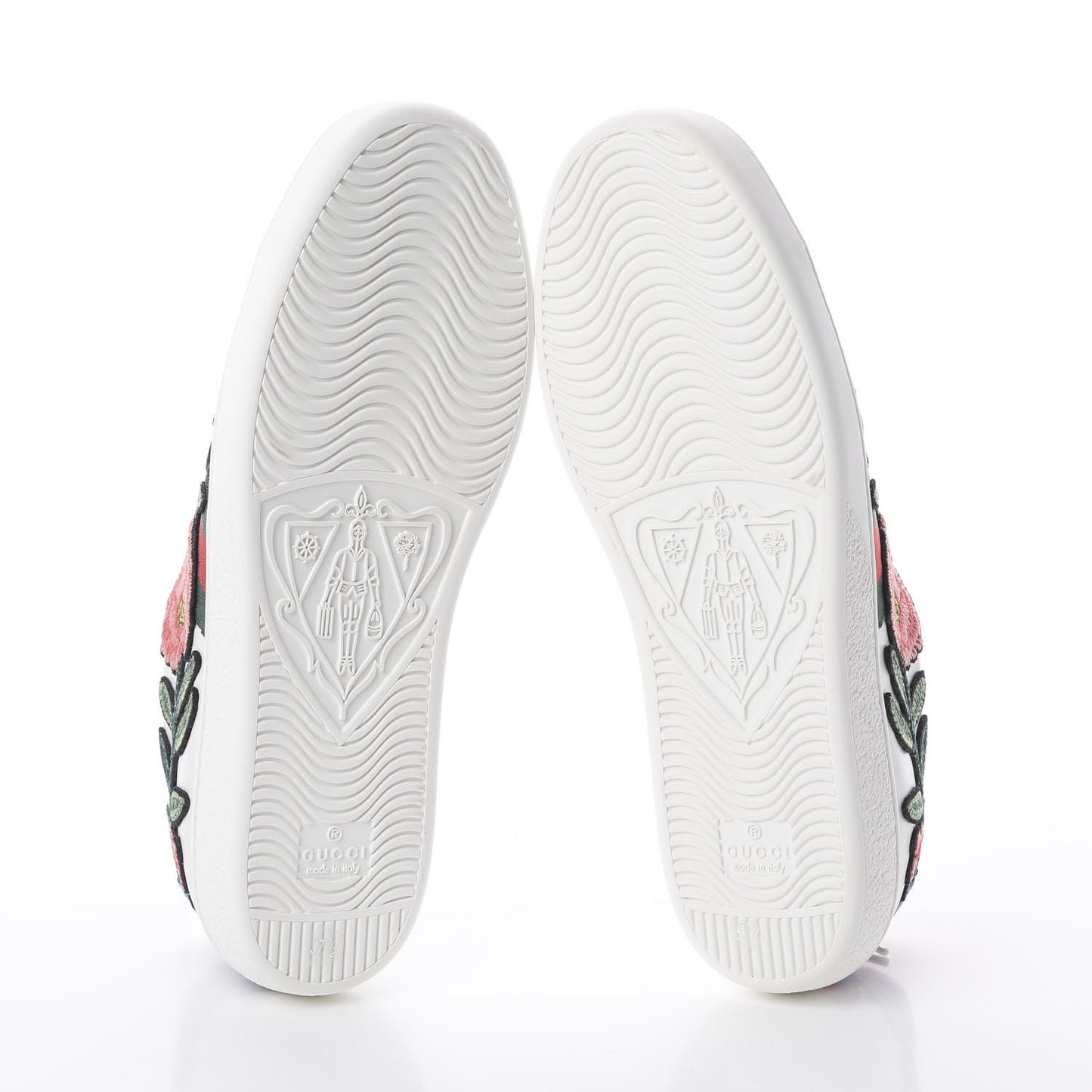 Calfskin Web Floral Embroidered Womens Ace Sneakers 37.5 White