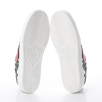 Gucci Calfskin Web Floral Embroidered Womens Ace Sneakers 37.5 White 5 of 7