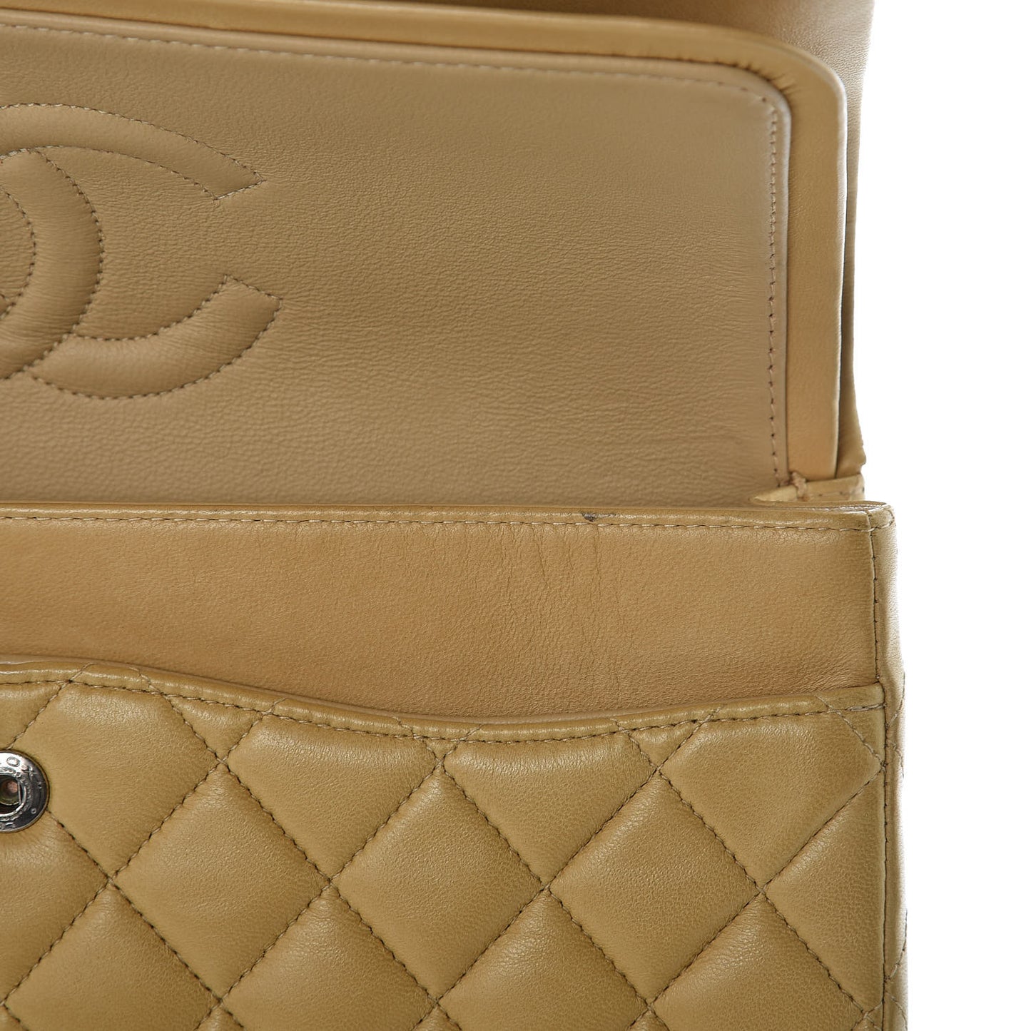 Lambskin Quilted Medium Double Flap Beige