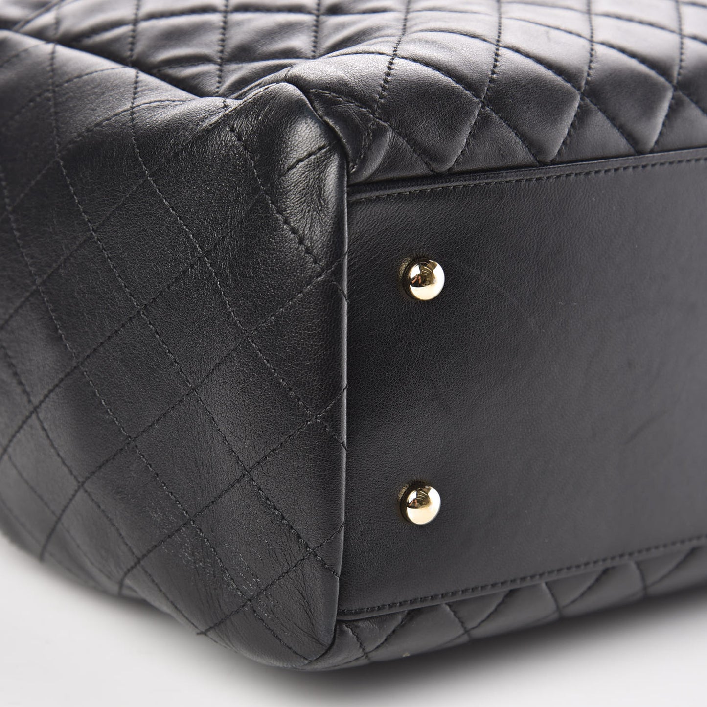 Lambskin Quilted Large Drawstring Bag Black