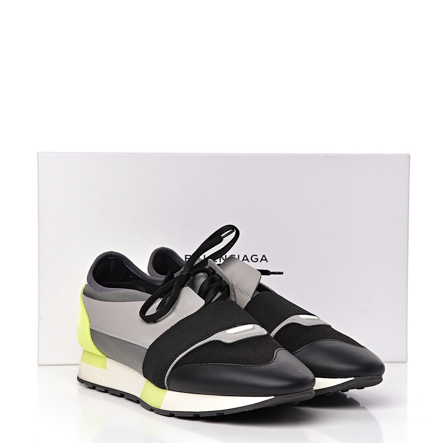 Balenciaga Mesh Calfskin Womens Race Runner Sneakers 42 Black Gris Jaune Fluo 13 of 13