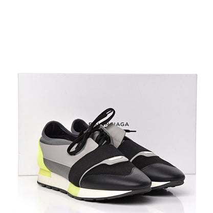 Balenciaga Mesh Calfskin Womens Race Runner Sneakers 42 Black Gris Jaune Fluo 13 of 13