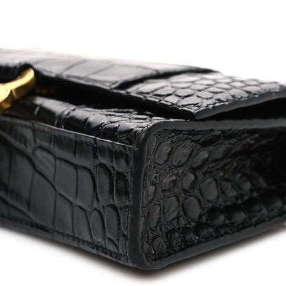 Balenciaga Shiny Calfskin Crocodile Embossed Hourglass Chain Bag Black 10 of 10
