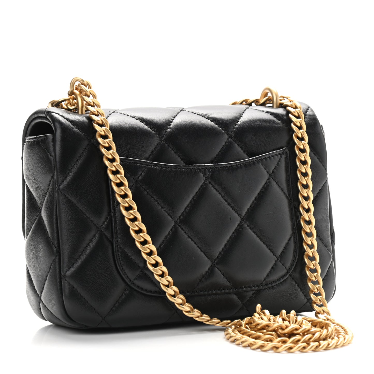 Lambskin Enamel Quilted Mini Pending CC Square Flap Black
