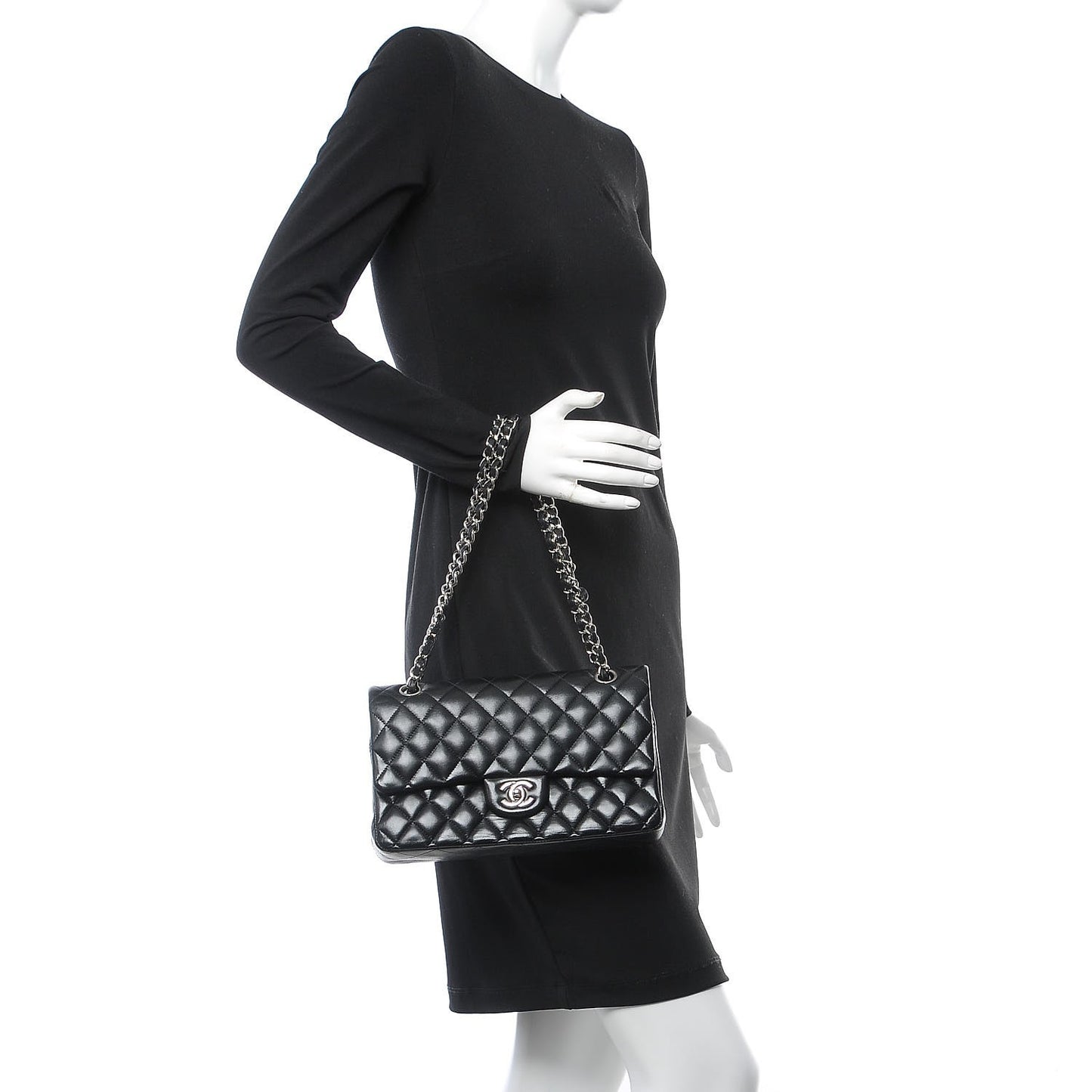 Lambskin Quilted Medium Double Flap Black