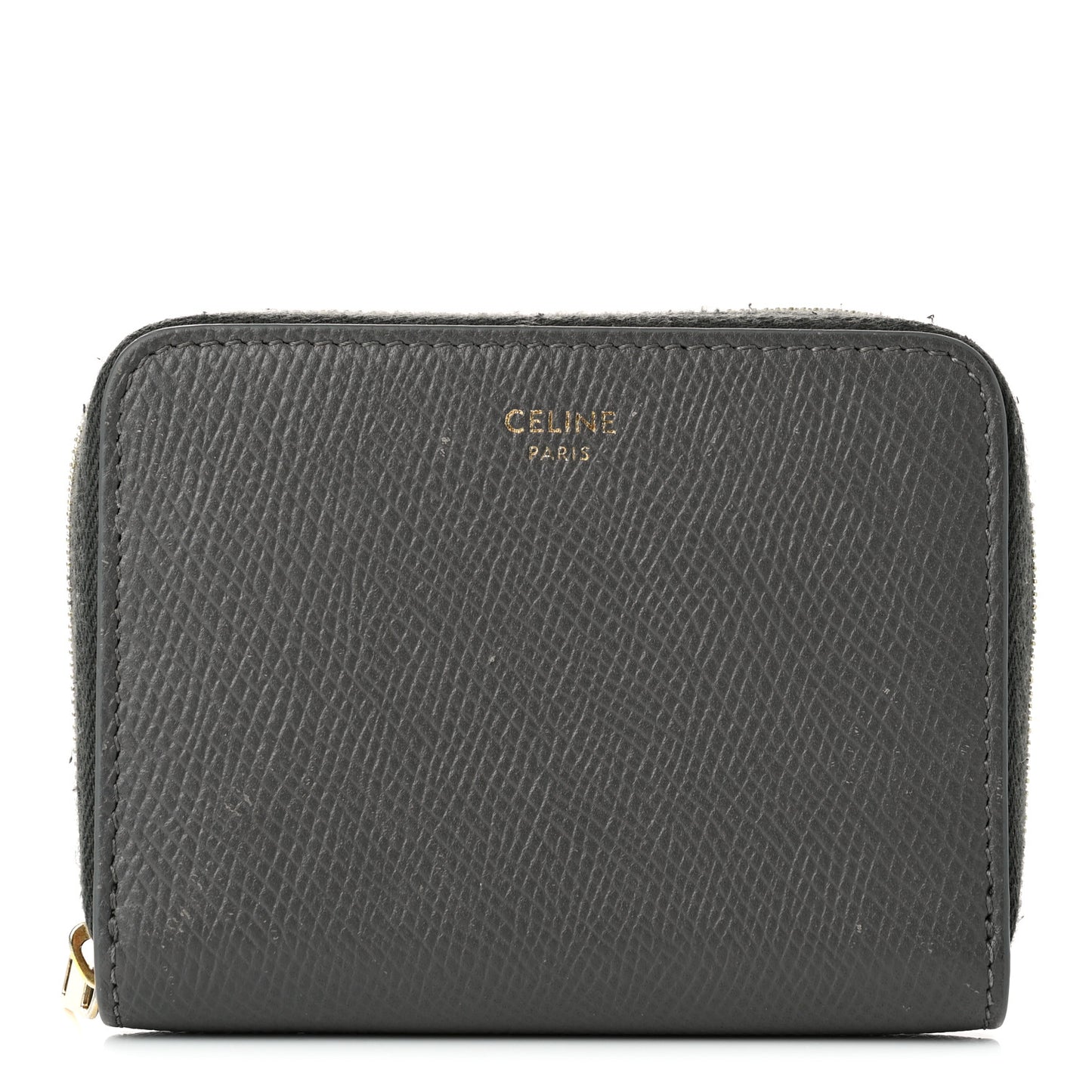 Grained Calfskin Compact Zipped Wallet Grey