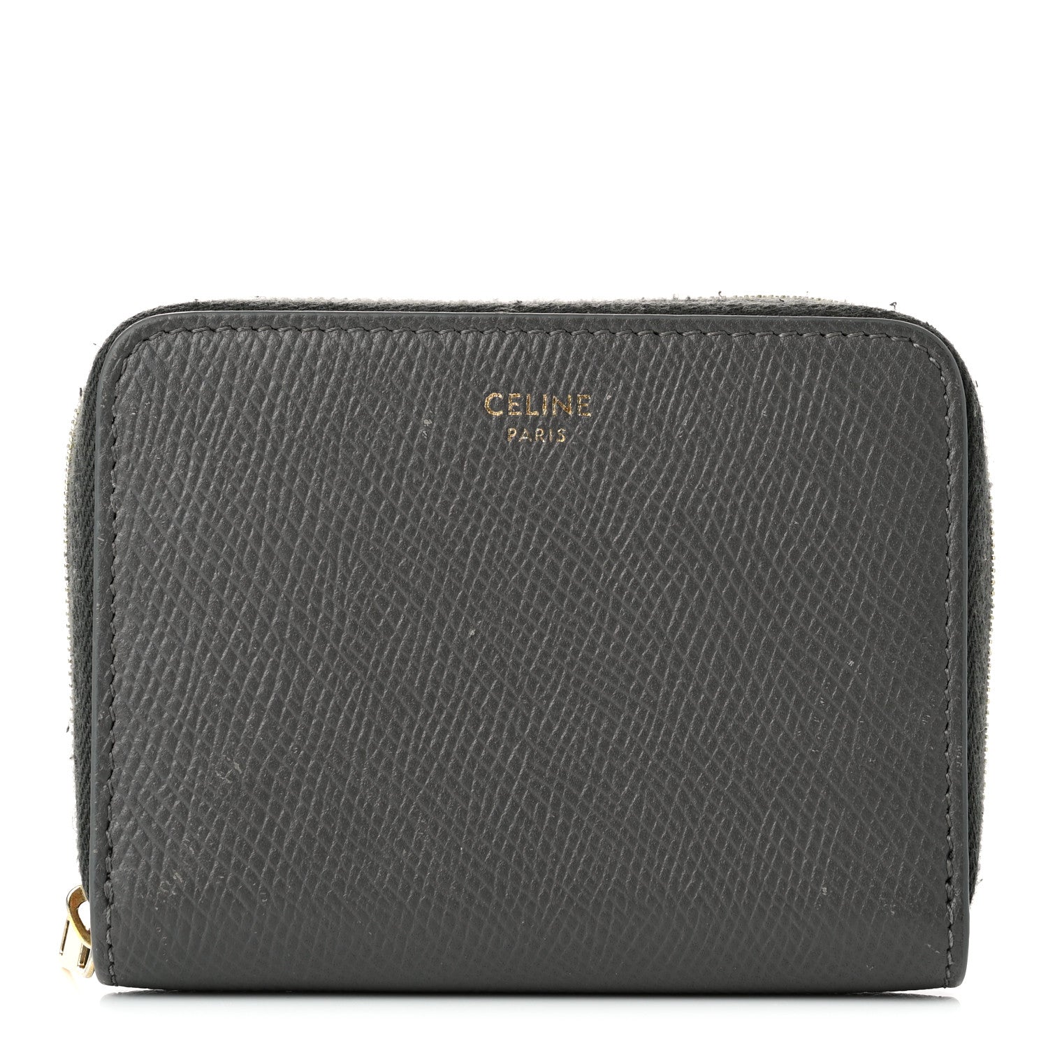 Celine Grained Calfskin Compact Zipped Wallet Grey 1 of 10