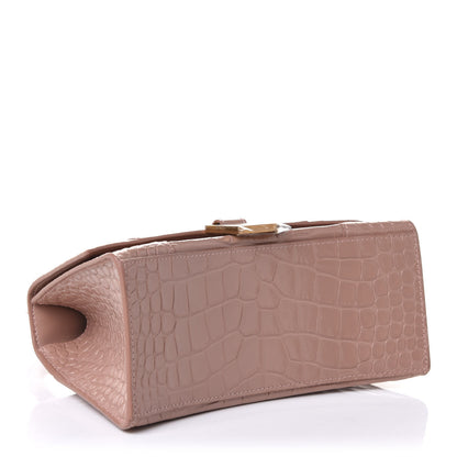 Balenciaga Shiny Calfskin Crocodile Embossed Small Hourglass Top Handle Bag Nude Beige 3 of 8