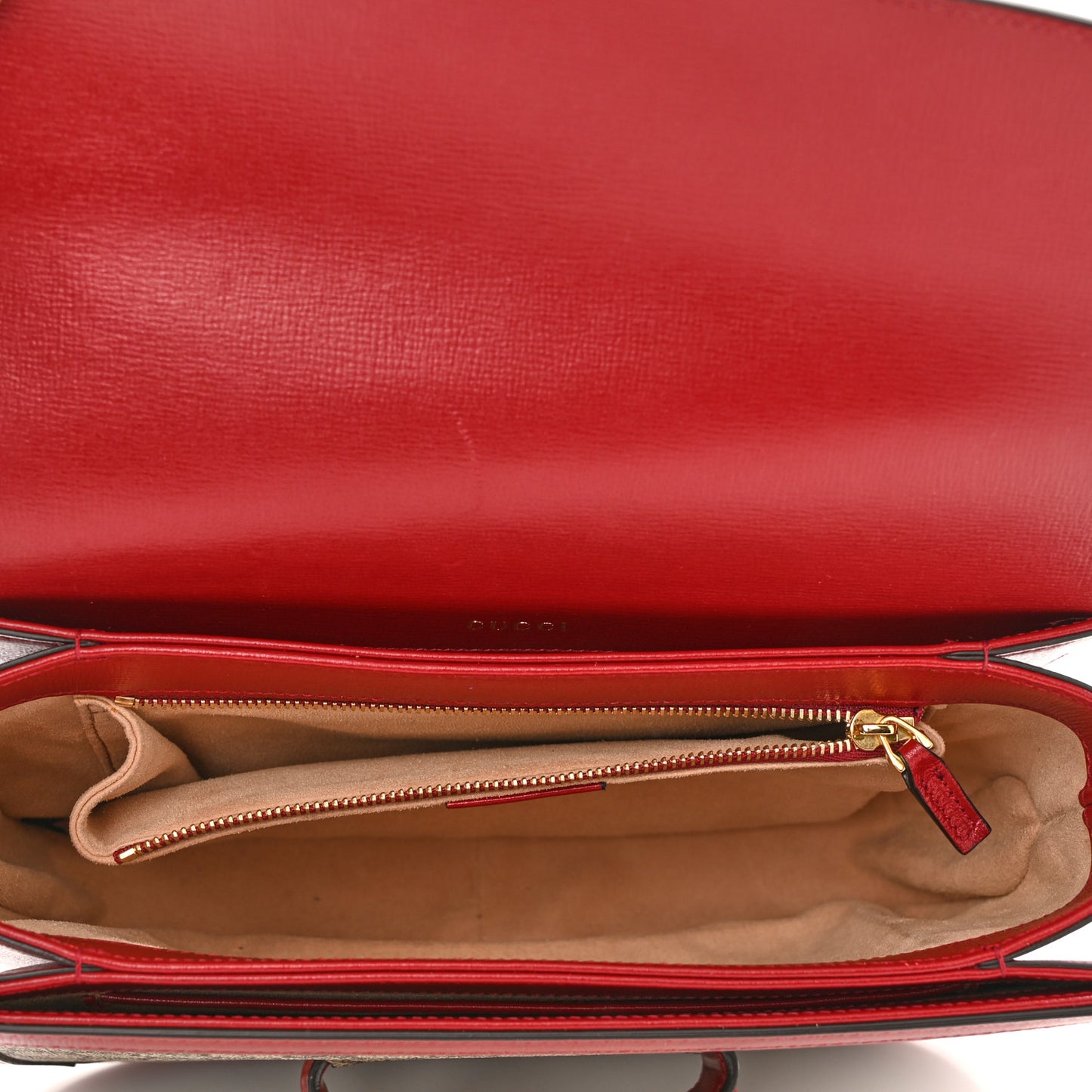 GG Supreme Monogram Azalea Calfskin Horsebit 1955 Shoulder Bag Beige Ebony New Cherry Red