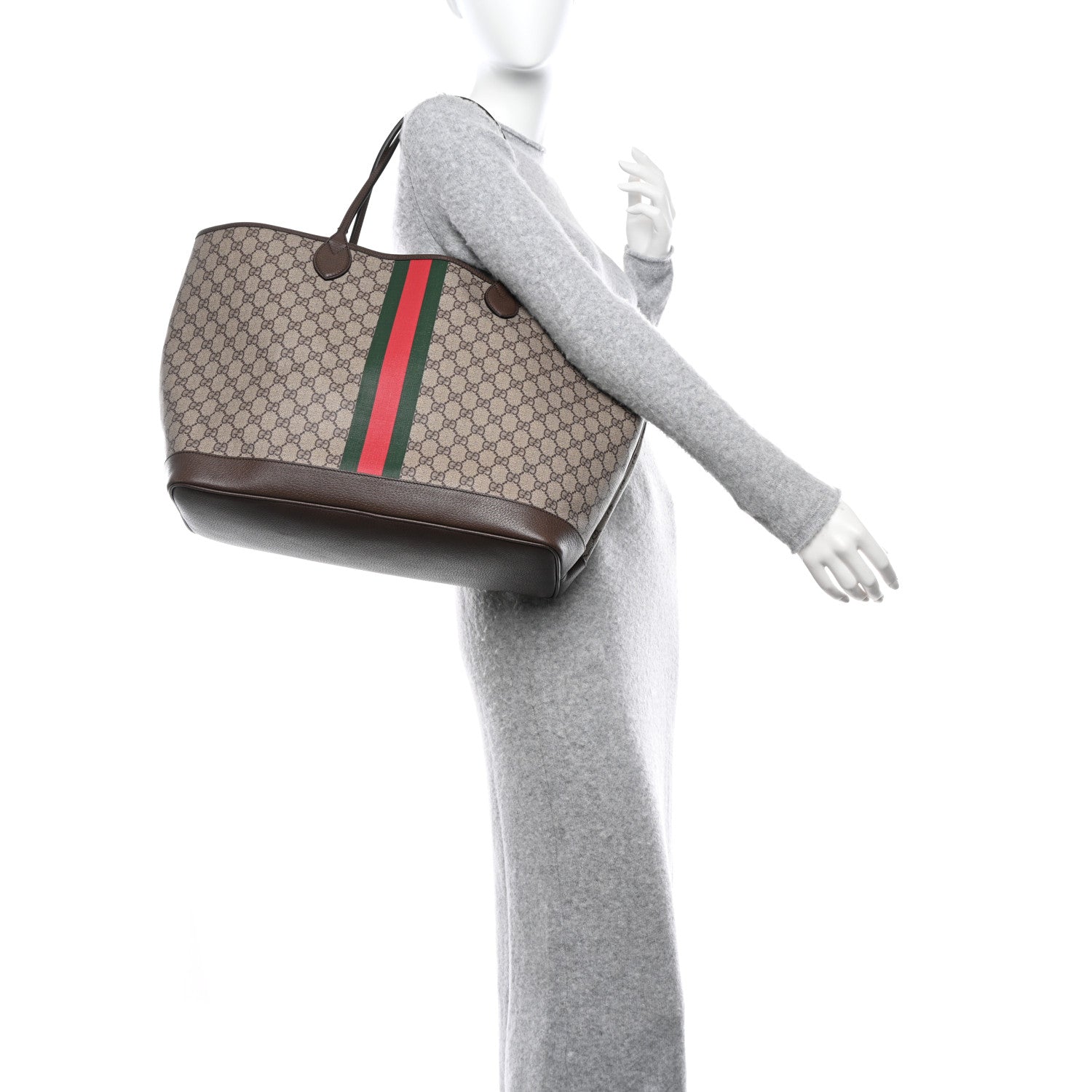 Gucci GG Supreme Monogram Textured Dollar Calfskin Web Large Ophidia Tote Beige Ebony New Acero 2 of 16