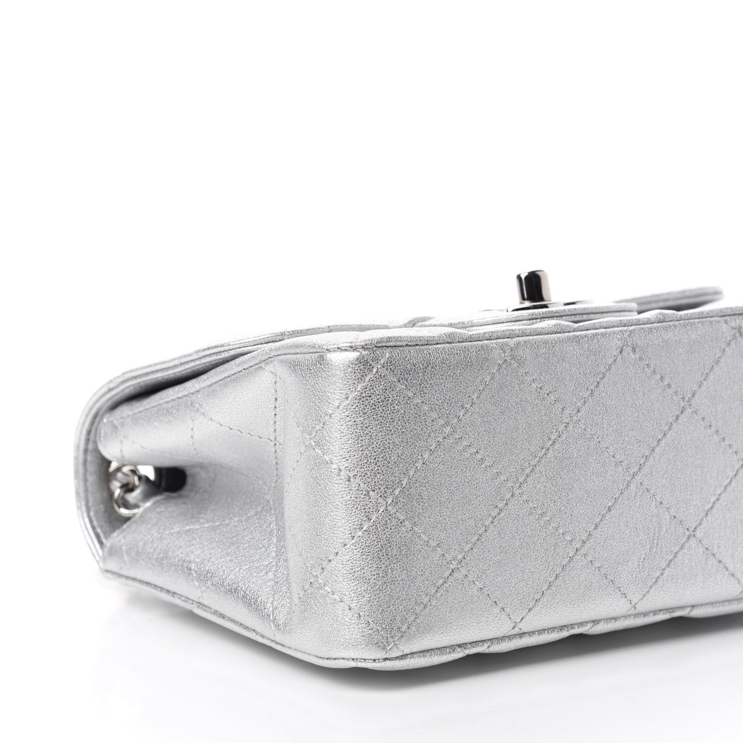Metallic Lambskin Quilted Mini Square Flap Silver