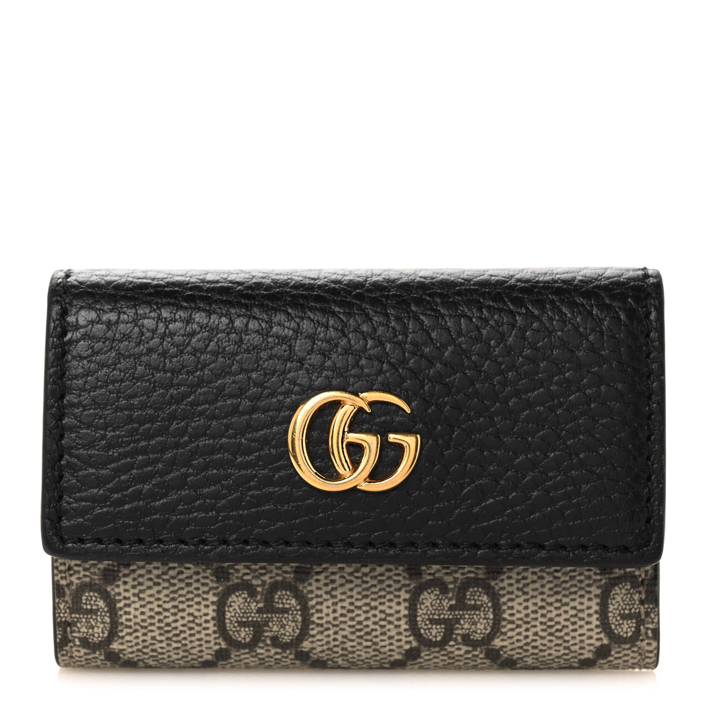 Dollar Calfskin GG Supreme Monogram GG Marmont 6 Key Holder Case Black Beige Ebony